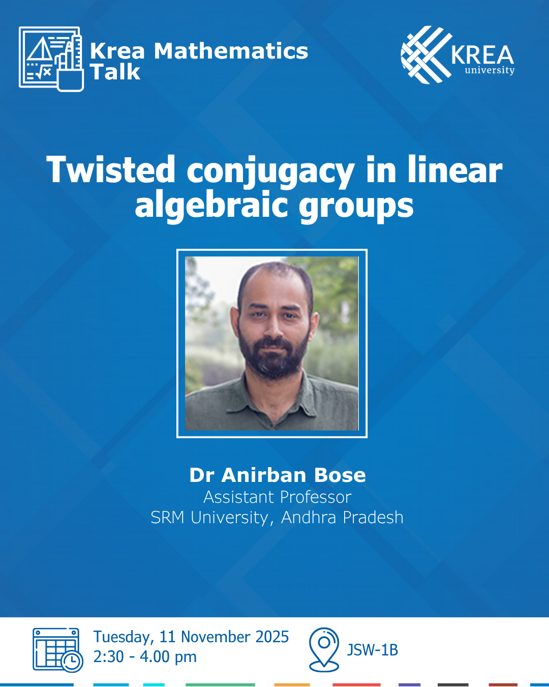 A Talk on “Twisted conjugacy in linear algebraic groups” by Dr Anirban Bose